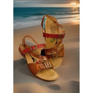 Spring Step L'Artiste Sandal Women 42 9.5 Leather Sumacah Boho Art Tooled Floral